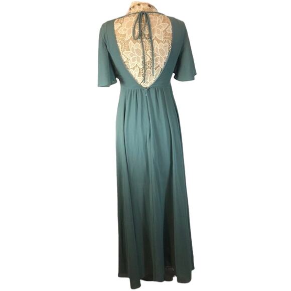 Show me your mumu faye flutter maxi dress Deep V open back sage crisp size small - Picture 5 of 12